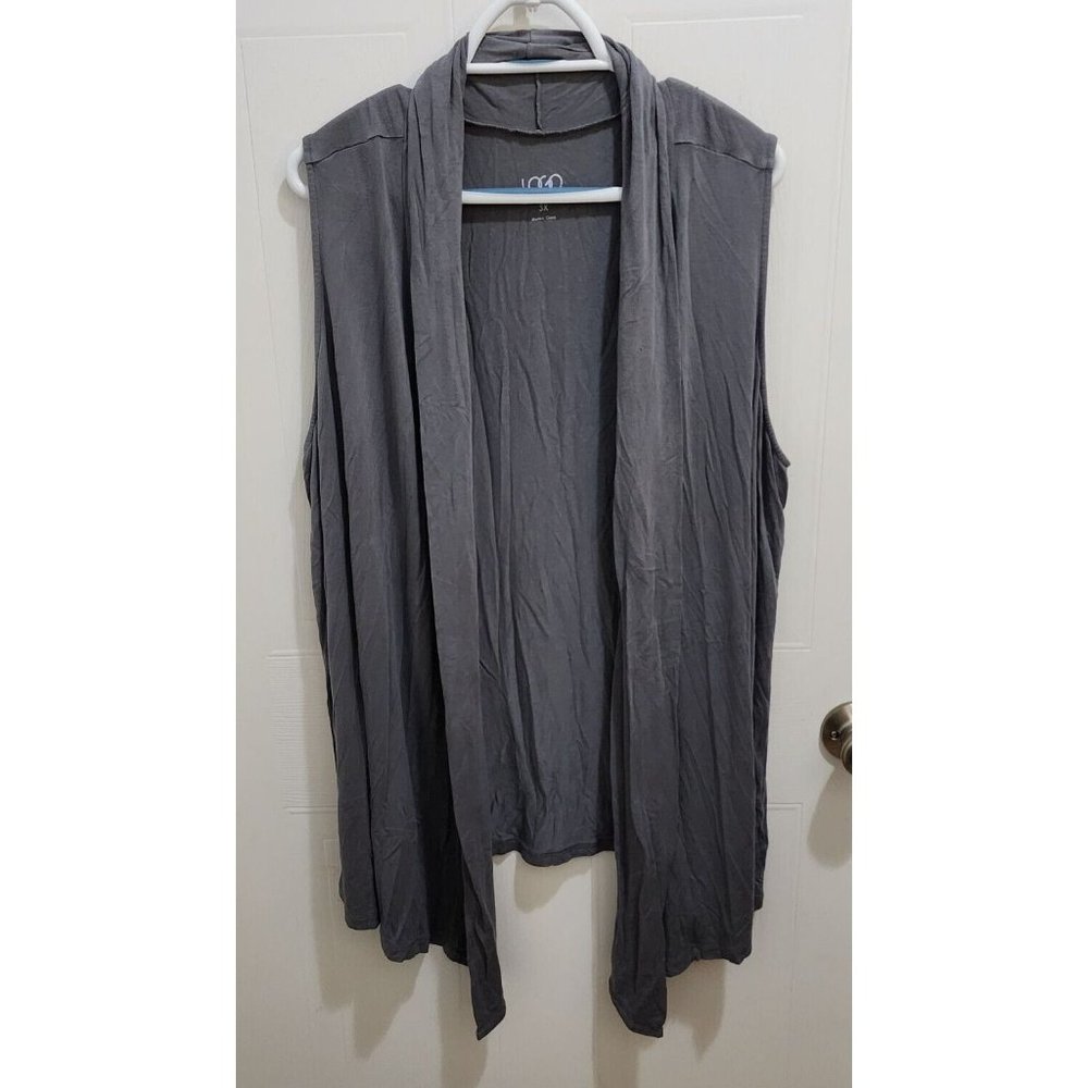 Logo by Lori Goldstein Women's Sleeveless Draped Open Front Vest Top Gray Sz 3X
